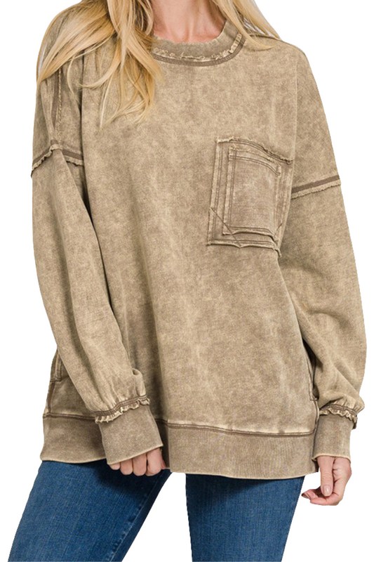 Saturday Exposed Seam Round Neck Dropped Shoulder Sweatshirt