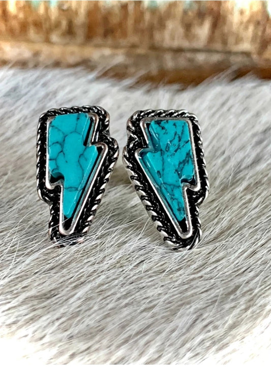 Silver Rope Turquoise Marble Lightning Bolt Earrings