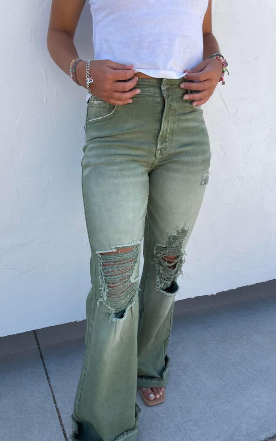 Studio|Blakeley Distressed Colored Jeans In Olive