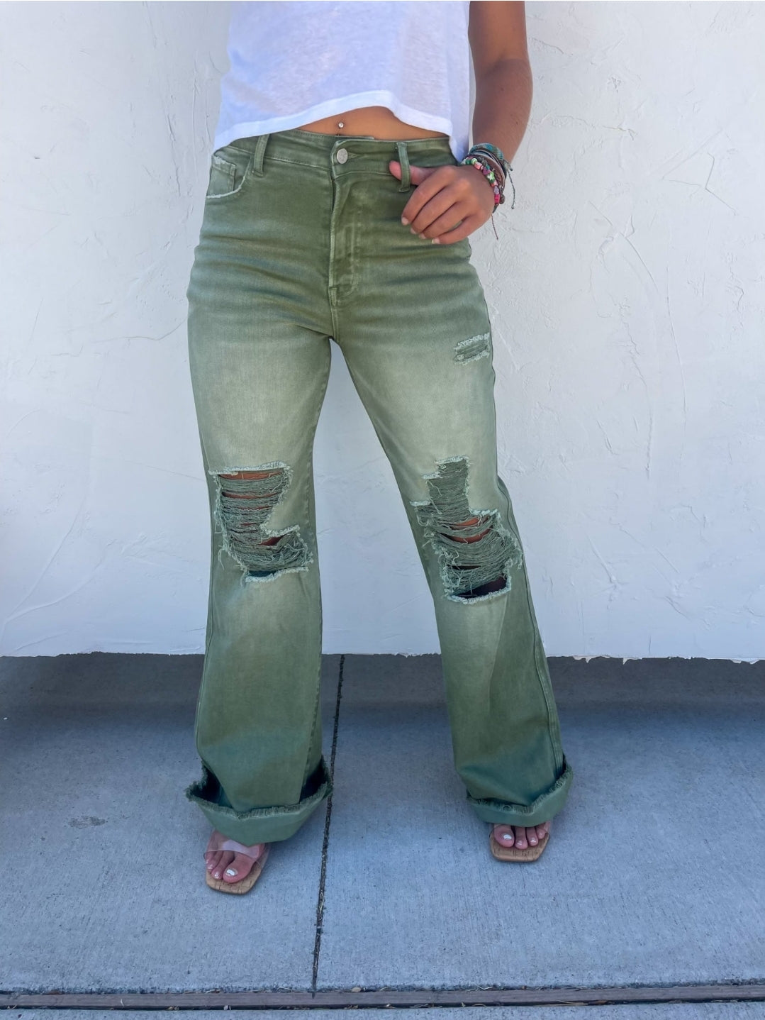 Studio|Blakeley Distressed Colored Jeans In Olive