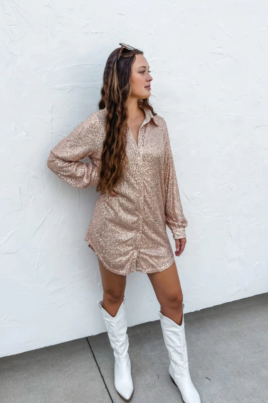 Studio|Watch Me Shine Sequin Button Up Dress