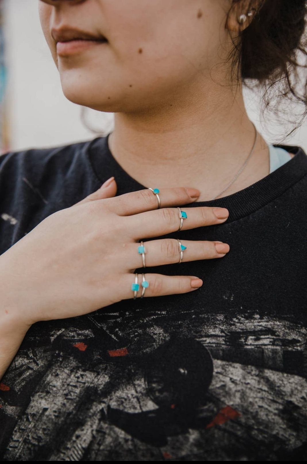 Studio|Authentic Sterling Silver Stacking Turquoise Ring