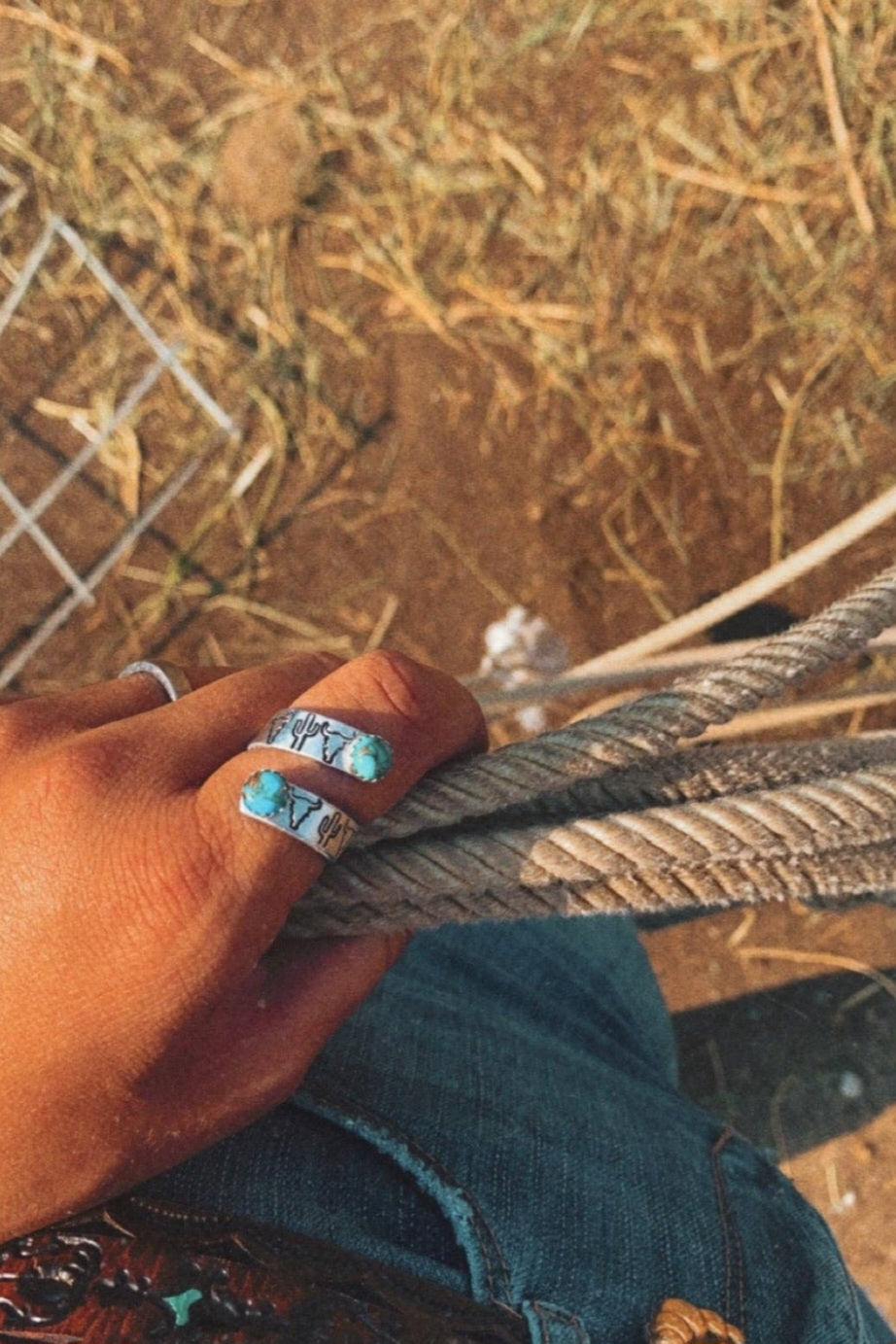 Studio|Twisted Steer head Stamped Ring With Turquoise