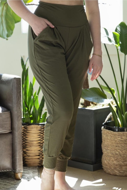 Studio|Luxe Yogi Harem Pants In Dark Olive