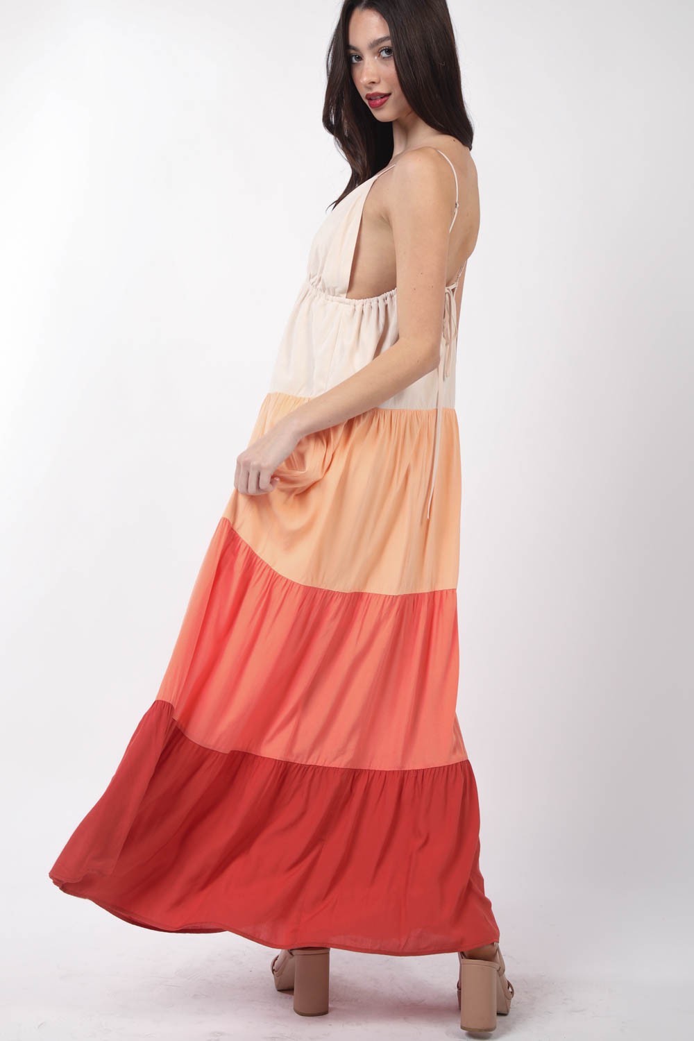 Sunset Color Block Tiered Maxi Cami Dress