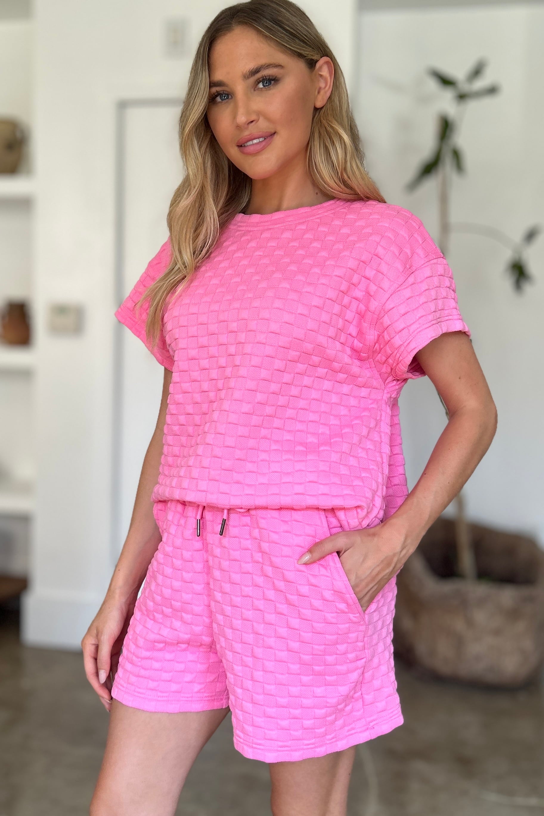 Texture T-Shirt and Shorts Set In Multiple Colors