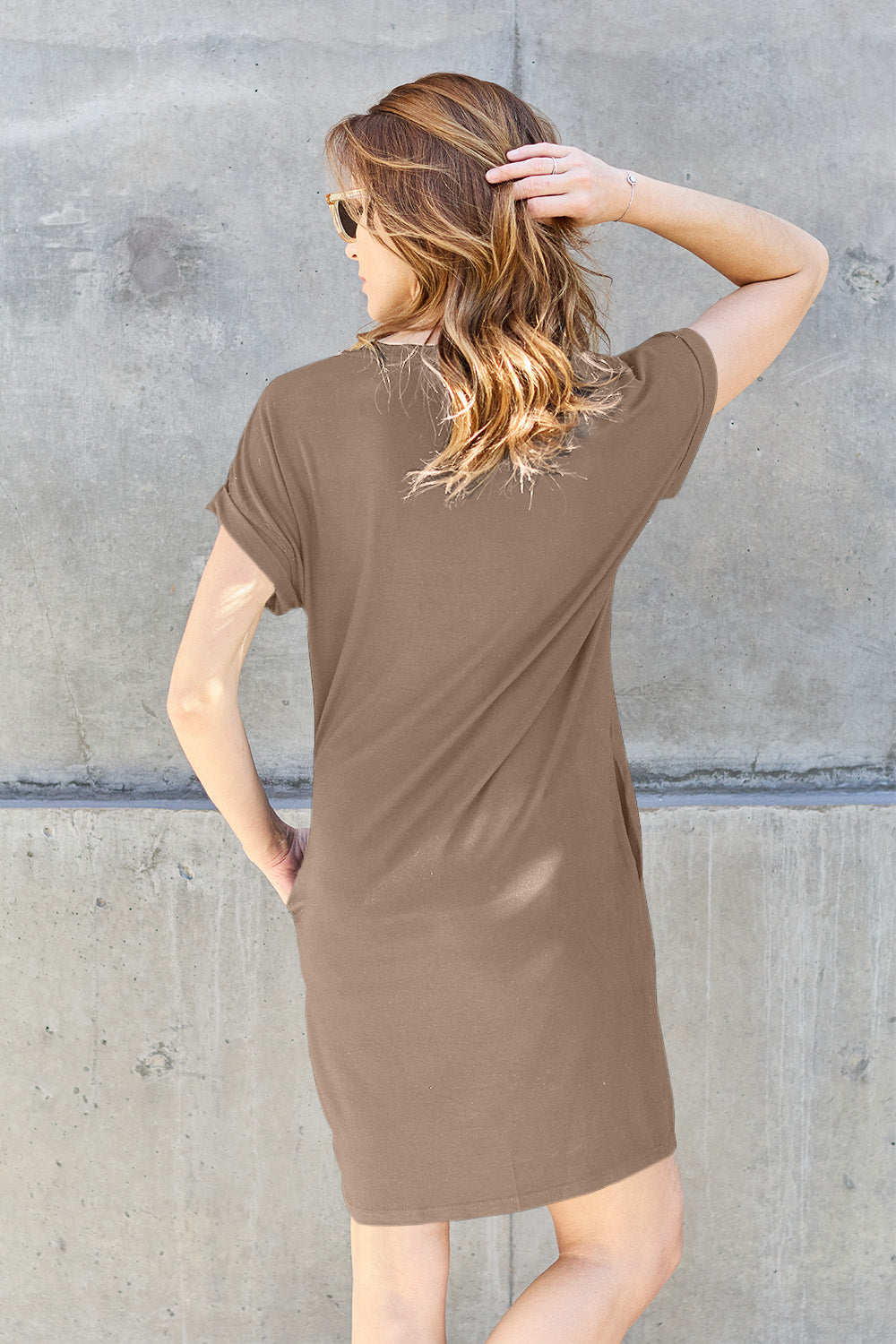 Lazy Afternoon Basic Round Neck Short Sleeve Dress with Pockets In Multiple Colors