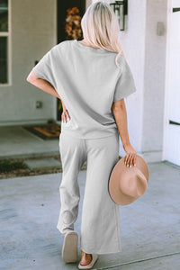 Classic Texture Short Sleeve Top and Pants Set In Multiple Colors