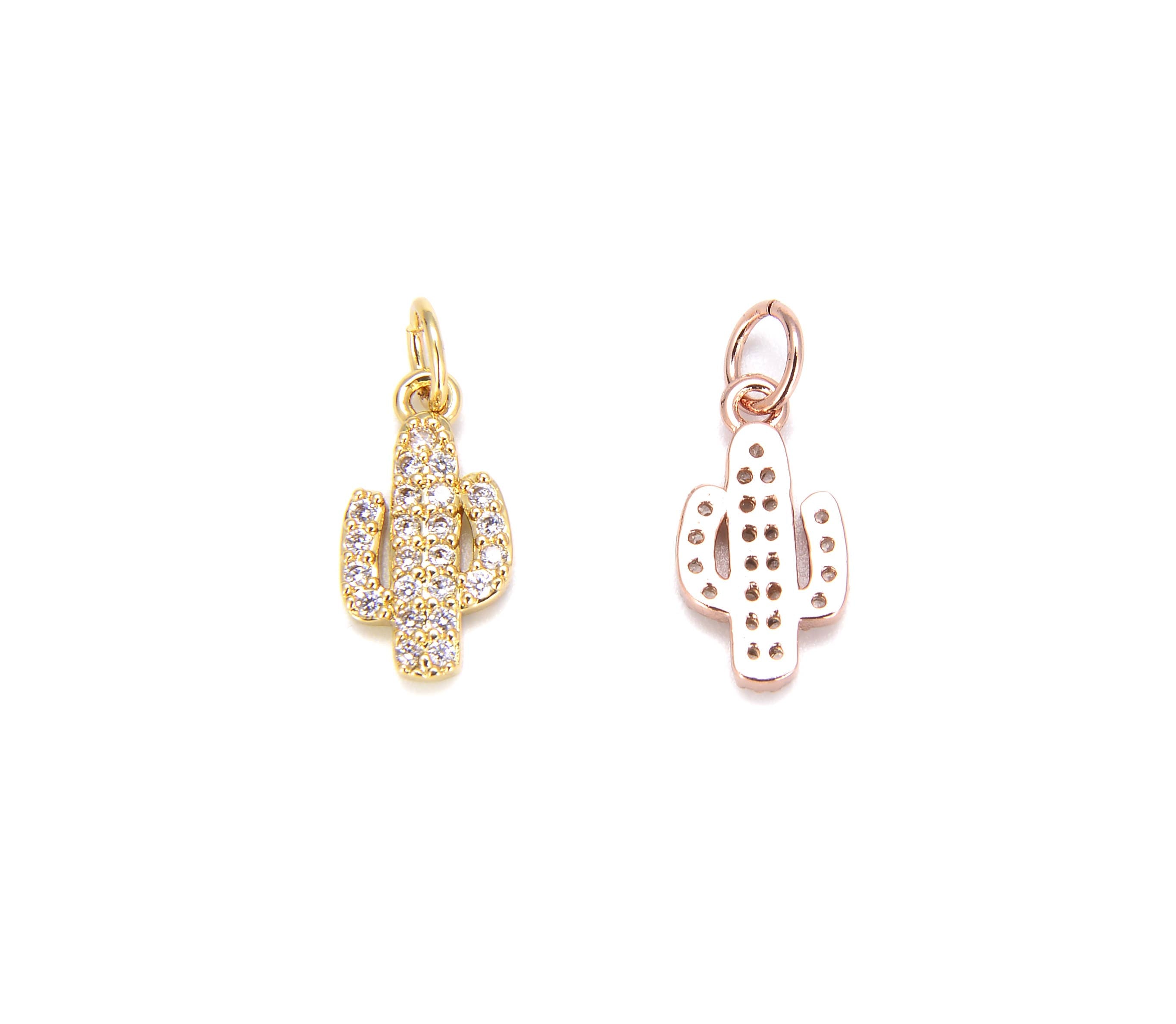 Dainty Cactus Micro Pave CZ Charm Pendant