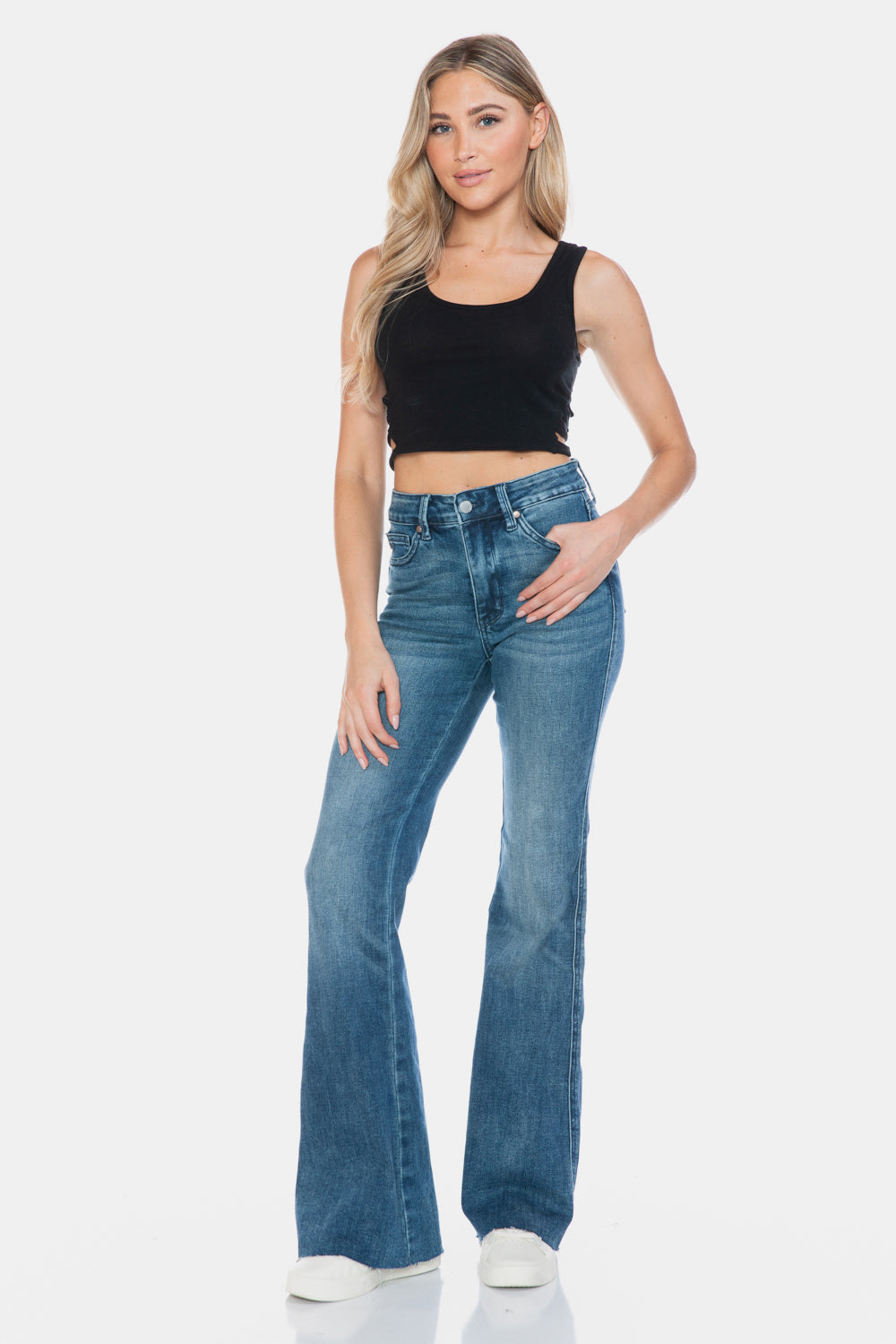 Warehouse|Judy Blue Tummy Control Cut Hem Flare Jeans