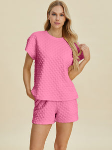 Texture T-Shirt and Shorts Set In Multiple Colors