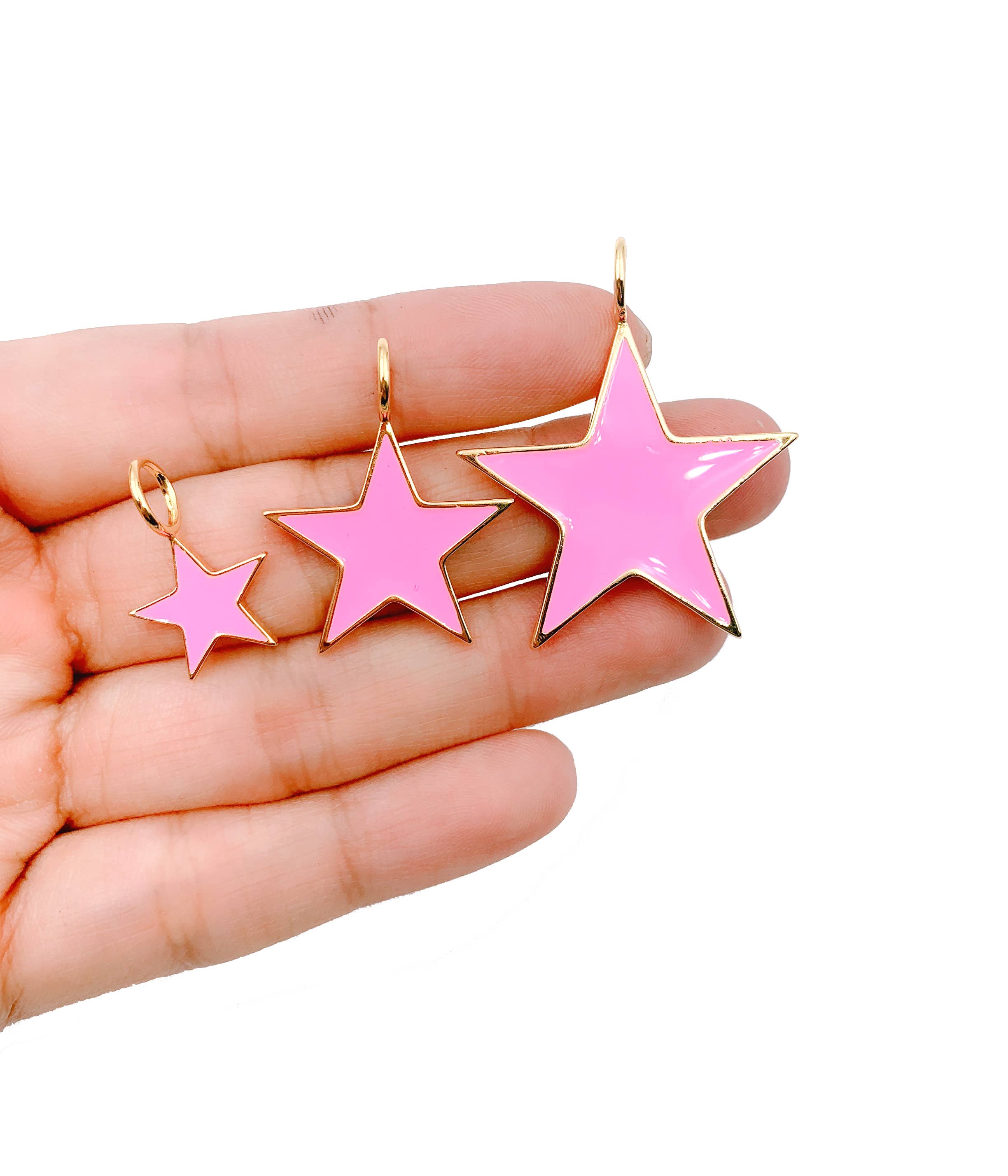 Pink Enamel Star Charm Pendant in Gold Filled