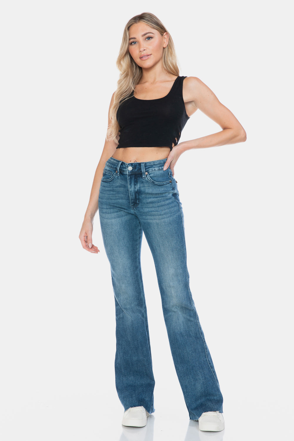 Warehouse|Judy Blue Tummy Control Cut Hem Flare Jeans