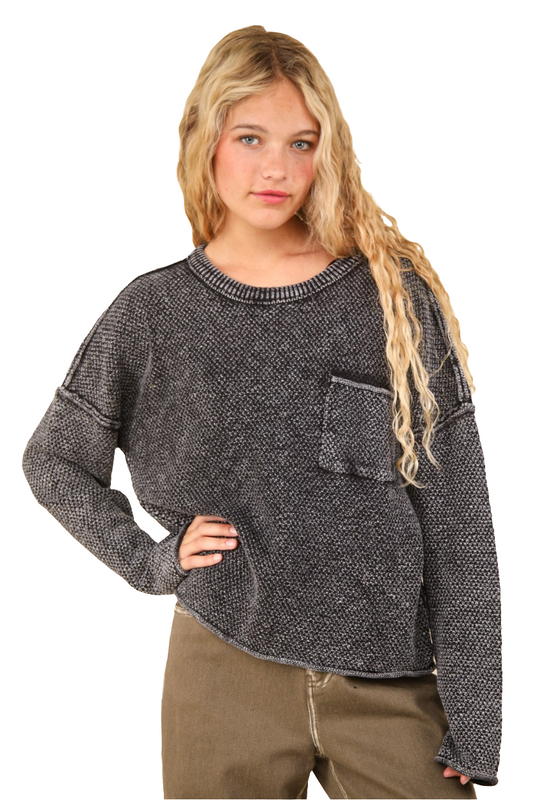 Warehouse|Comfy Mineral Washed Exposed Seam Sweater In Black