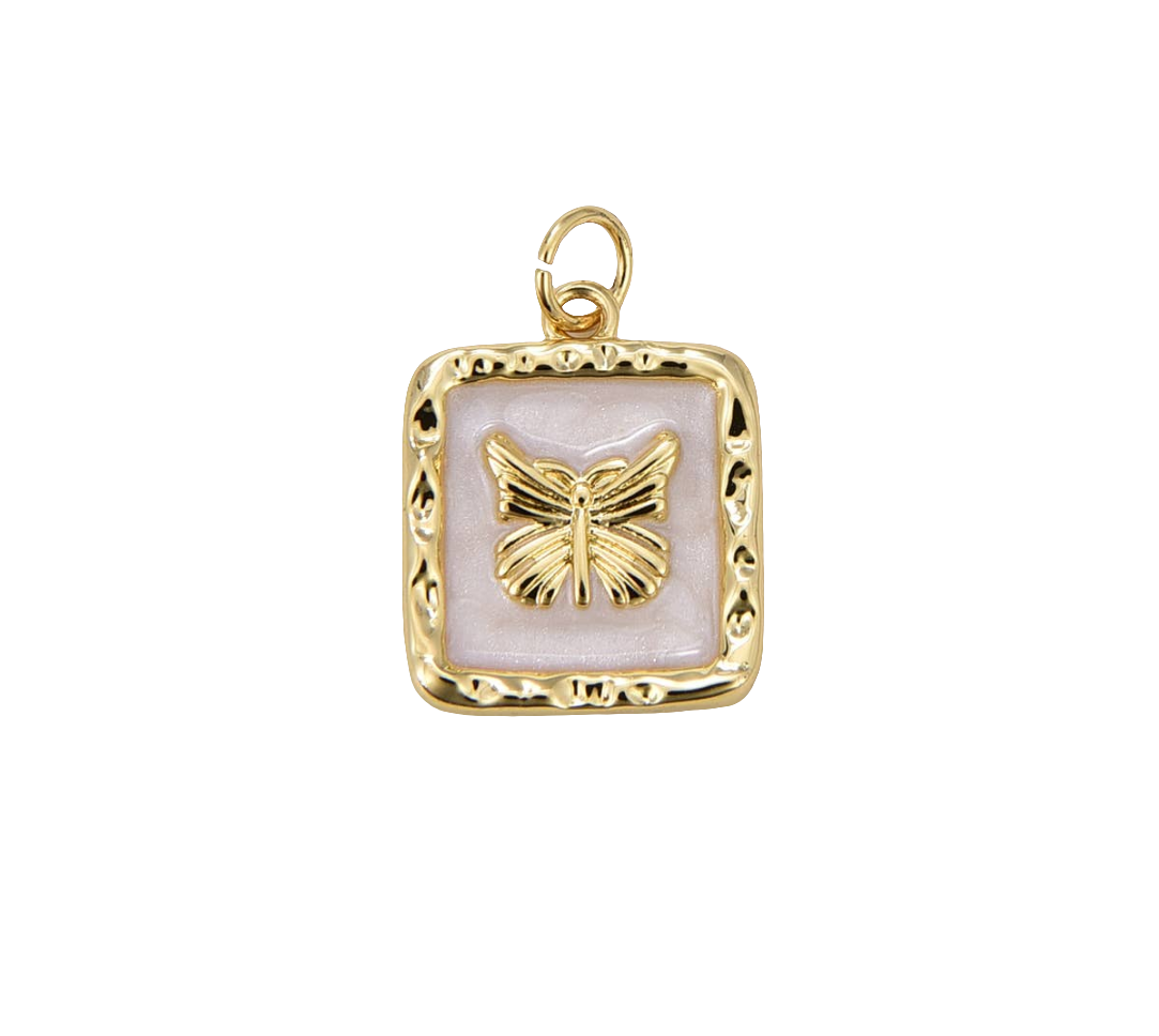 White Enamel Butterfly Charm Gold Filled Pendant