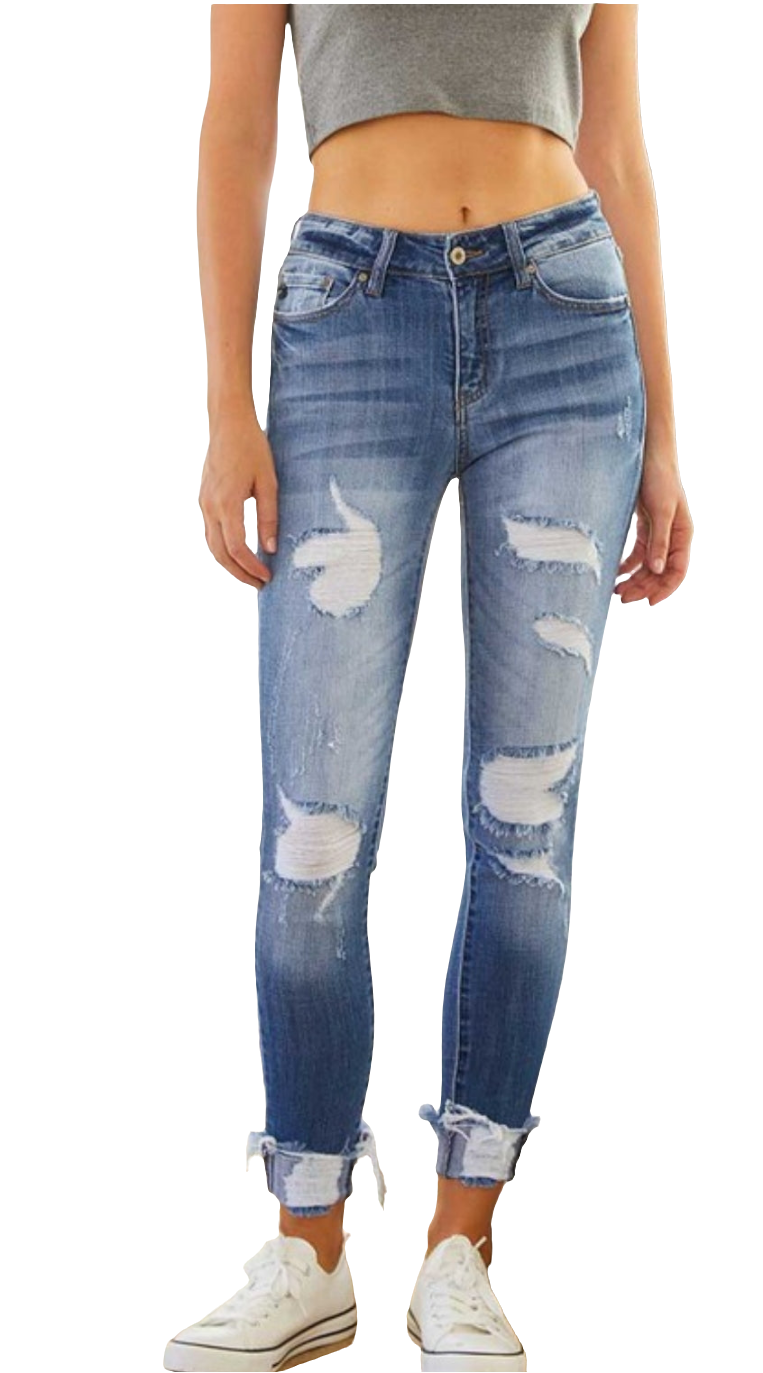 Kancan Cali Mid-rise Distressed Ankle Skinny Jeans