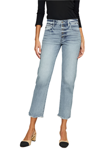 Kancan High Waist Button Fly Raw Hem Cropped Straight Jeans