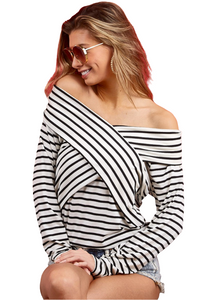 Crisscross Striped Long Sleeve Blouse