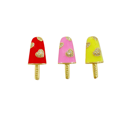 Enamel ice Cream Charm w/ Heart CZ in Gold Filled