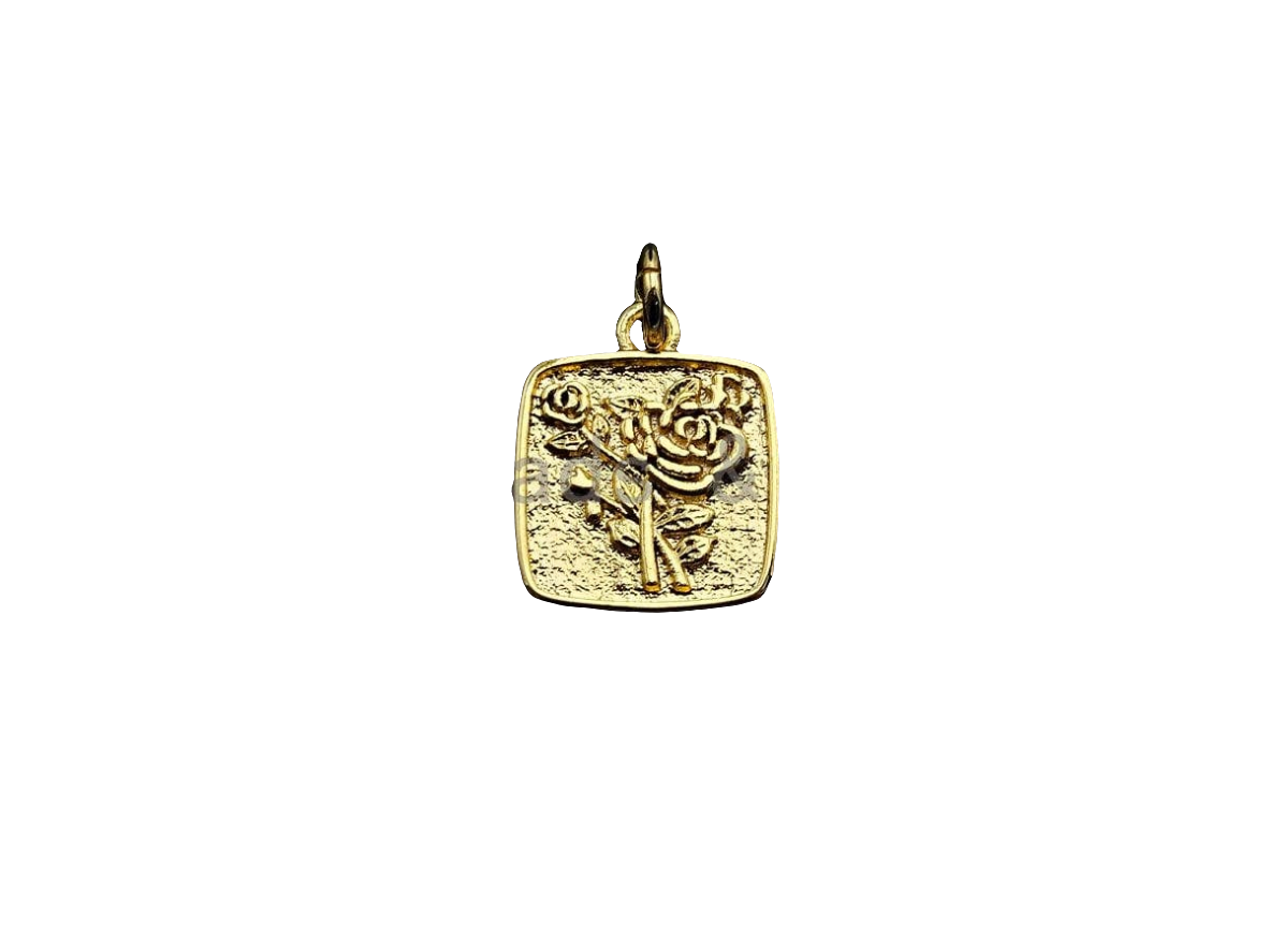 Gold Rose Flower Square Embossment Charm Pendant