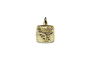 Gold Rose Flower Square Embossment Charm Pendant