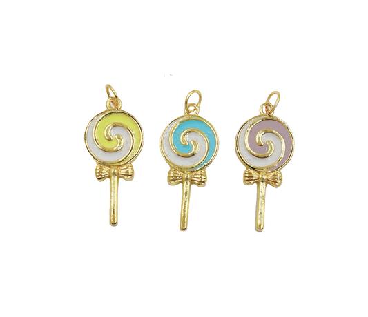 18K Gold Filled Enamel Colorful Lollipop Shape Pendant