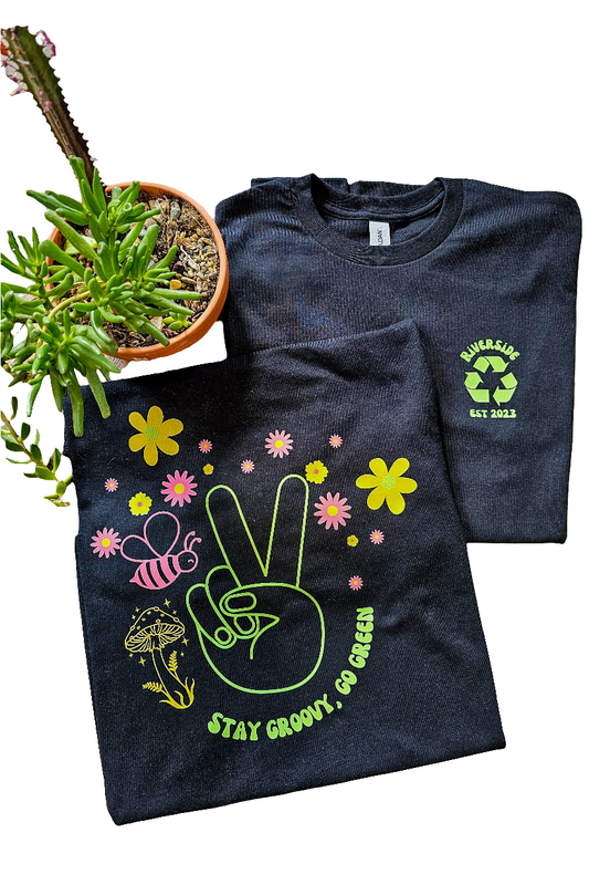 Made To Order|Stay Groovy Go Green Riverside Cleaning Custom Design Tee