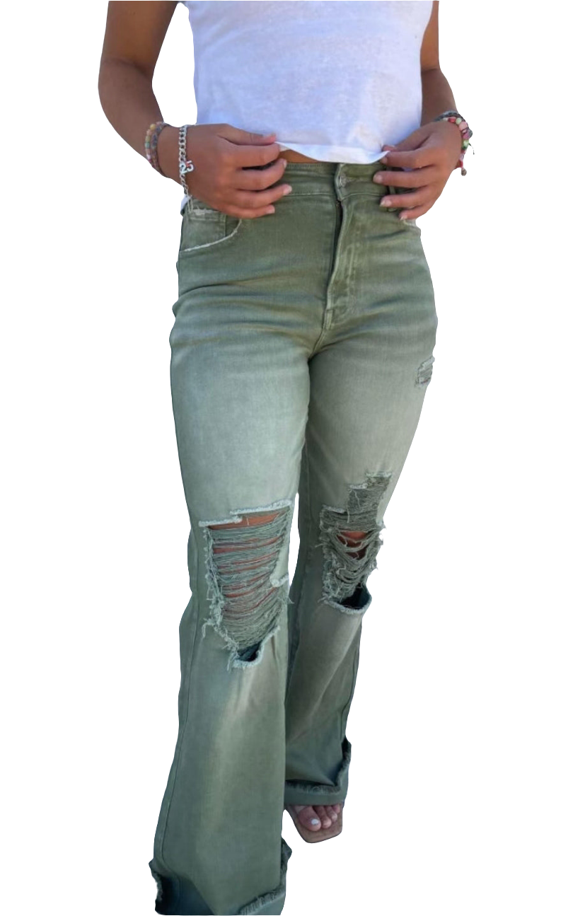 Studio|Blakeley Distressed Colored Jeans In Olive