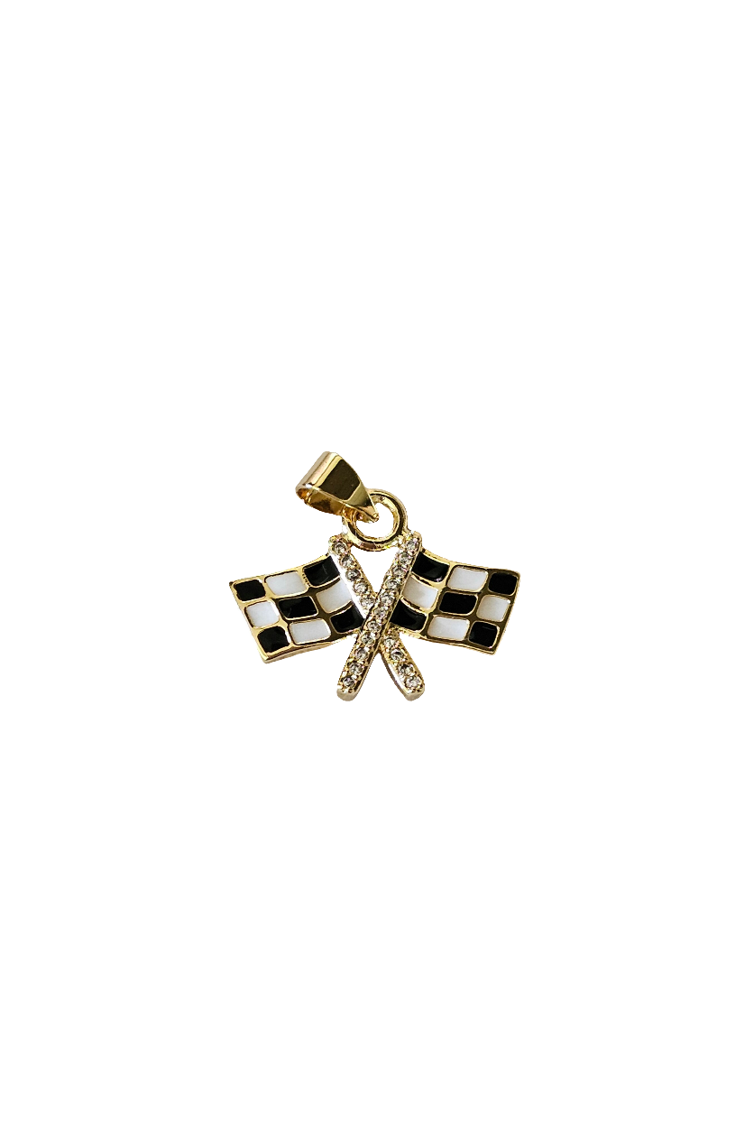 Colorful Enamel Checkered Flag Shape Pendant 18K Gold Filled CZ Micro pave Charm