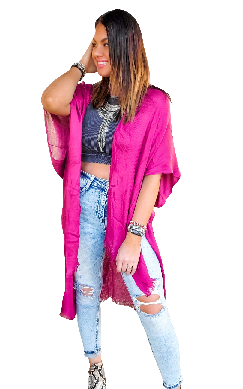 Studio|Stevie Open Weave Drape Kimono In Magenta