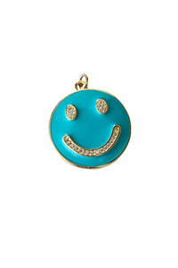 Large CZ Micropave Colorful Enamel Smiley Face Shape Pendant, 18K Gold Filled Smiley Face Charm