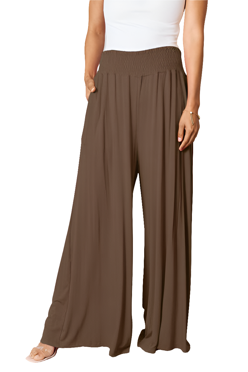 Smocked Wide Waistband Wide Leg Pants In Multiple Colors