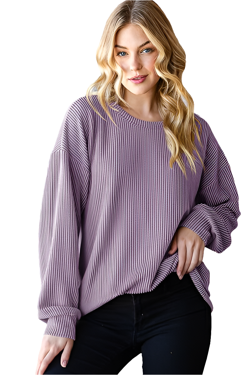 Heimish Round Neck Dropped Shoulder Blouse In Lavender