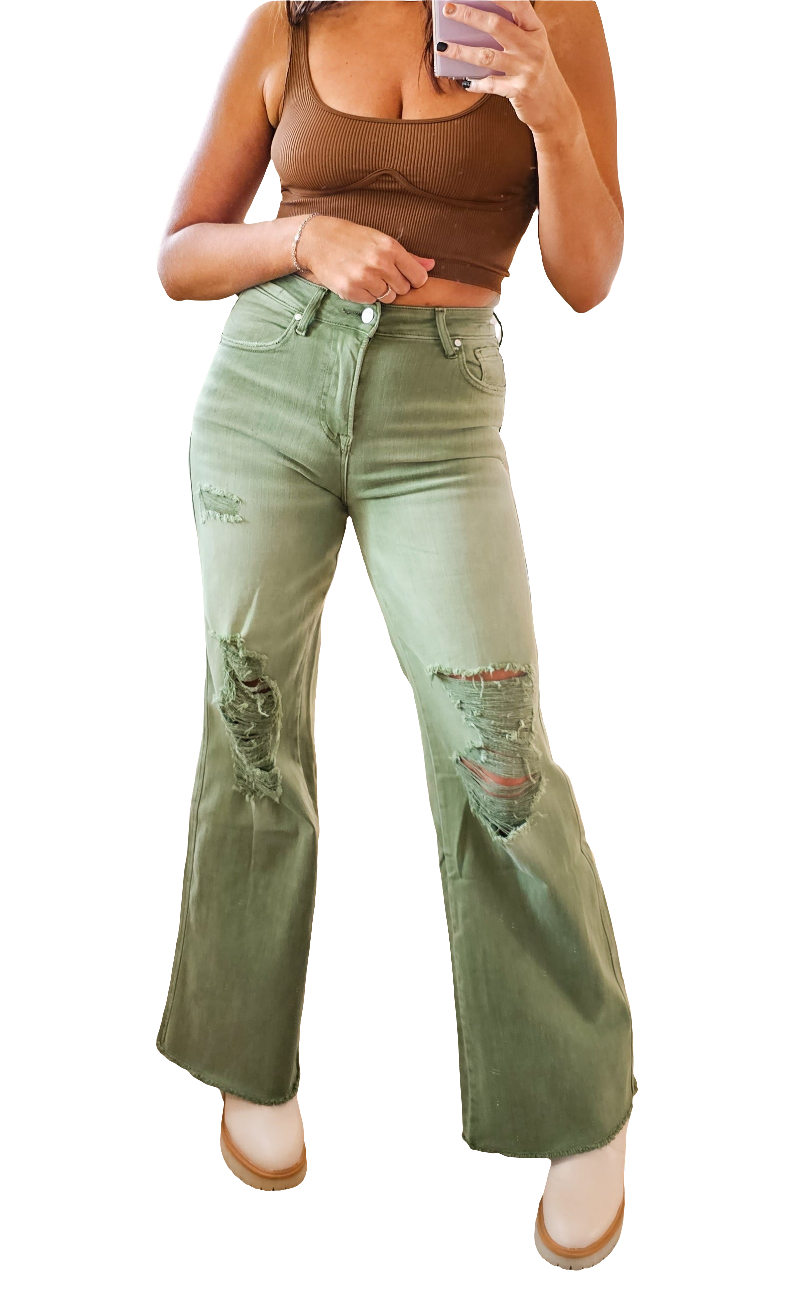 Studio|Blakeley Distressed Colored Jeans In Olive