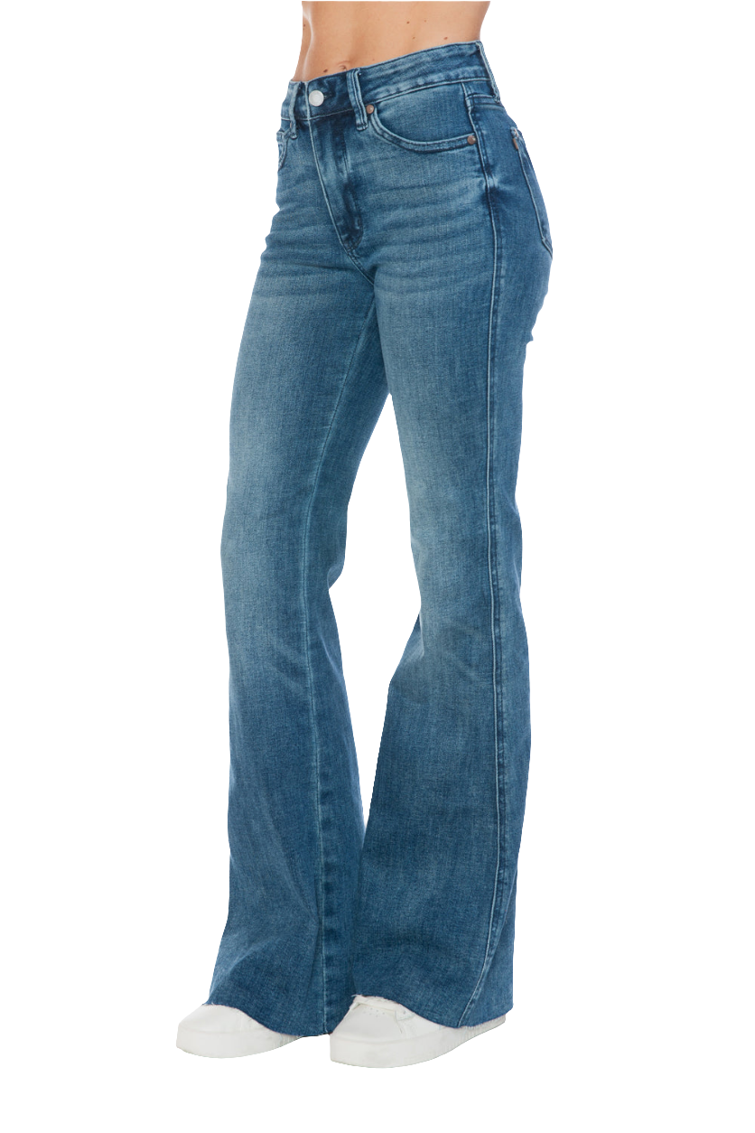 Warehouse|Judy Blue Tummy Control Cut Hem Flare Jeans