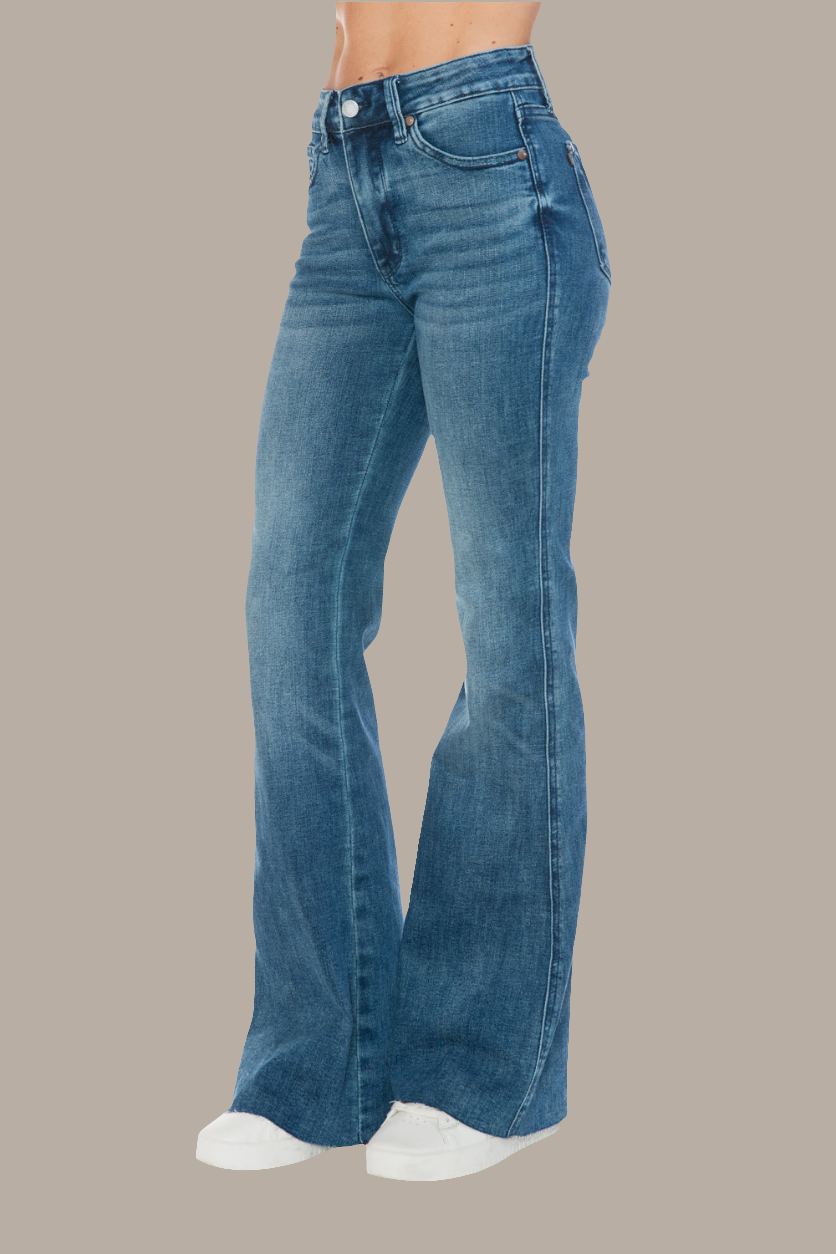 Warehouse|Judy Blue Tummy Control Cut Hem Flare Jeans