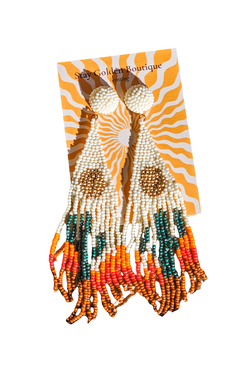 Studio|Desert Cactus Seed Beaded Fringe Earrings