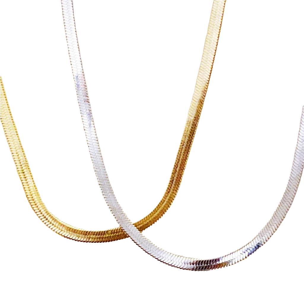 Simple Herringbone Waterproof Chain Necklace 18K Gold Plated