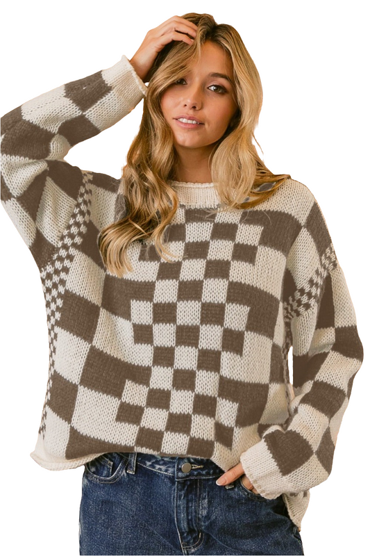 Warehouse|BiBi Checkered Contrast Chunky Sweater