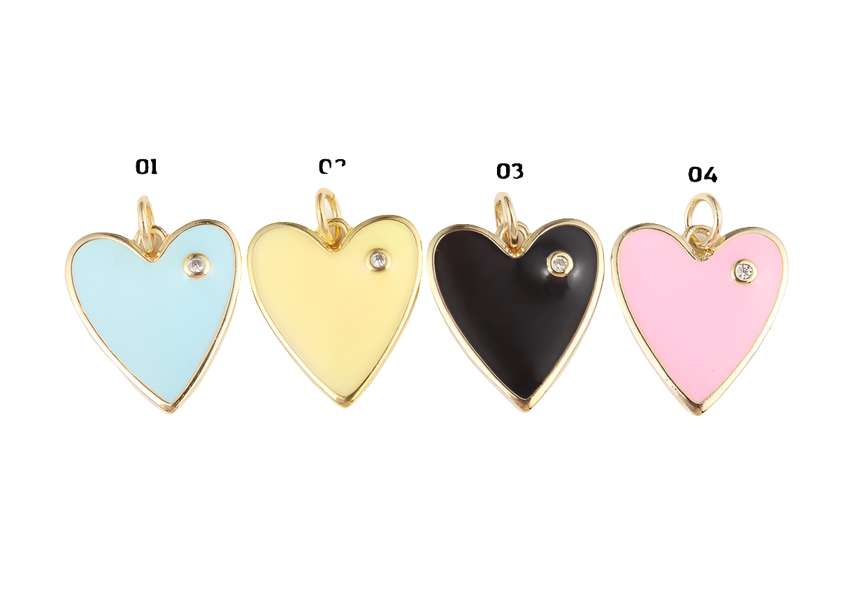 Enamel Heart Charm Pendant in Gold Filled