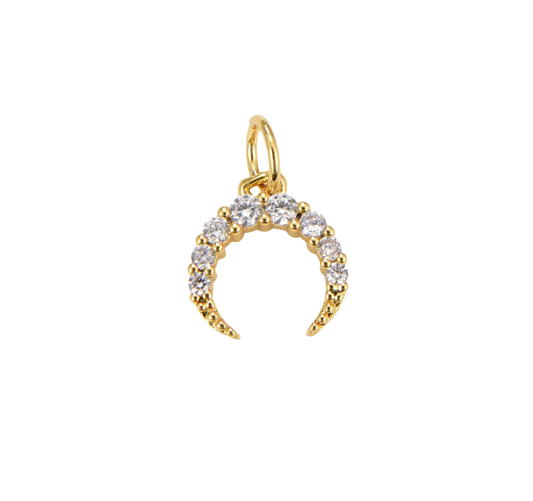 Gold Filled Crescent Moon Charm CZ Micro Pave