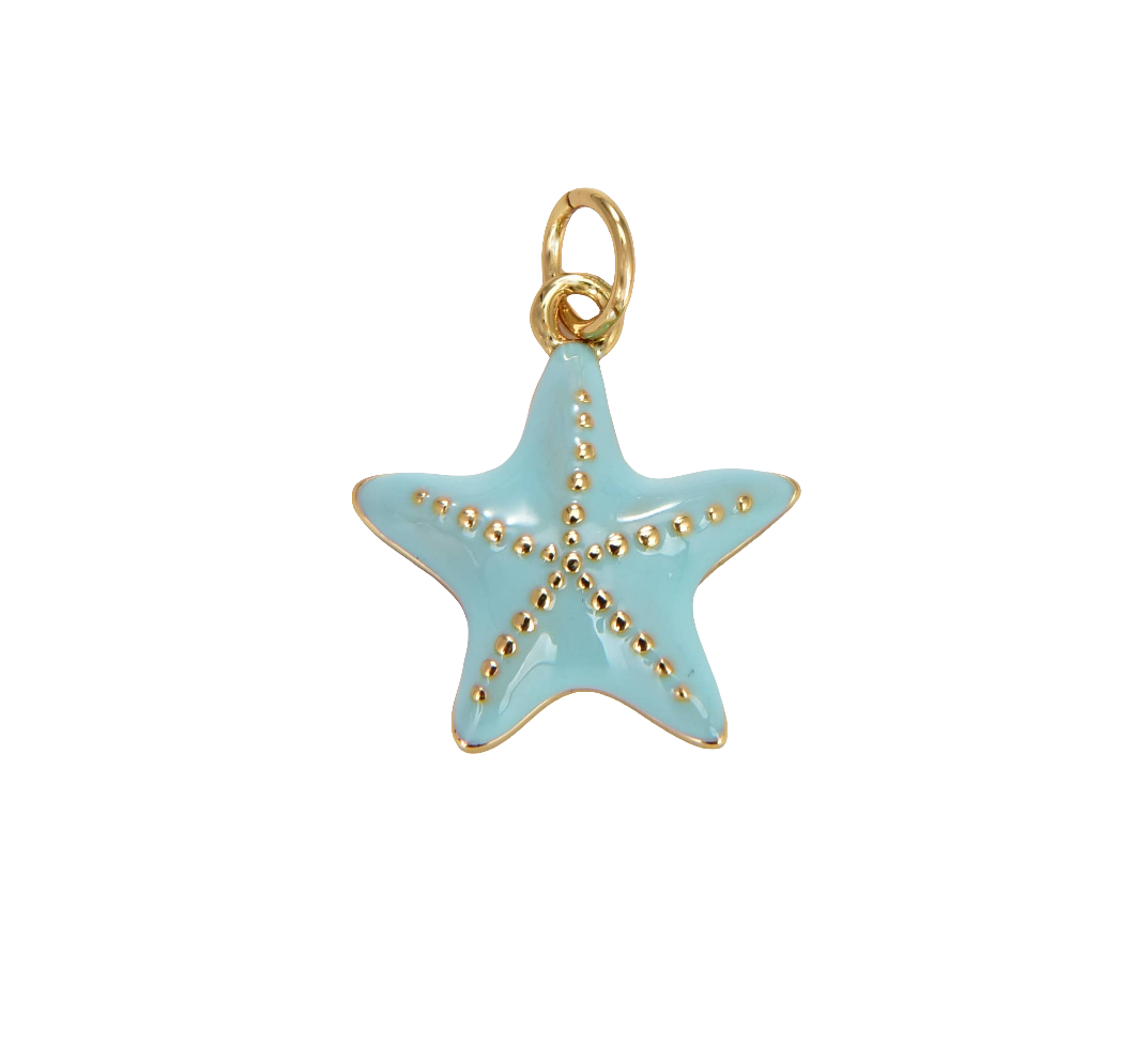 Blue Enamel Starfish Charm in Gold Filled