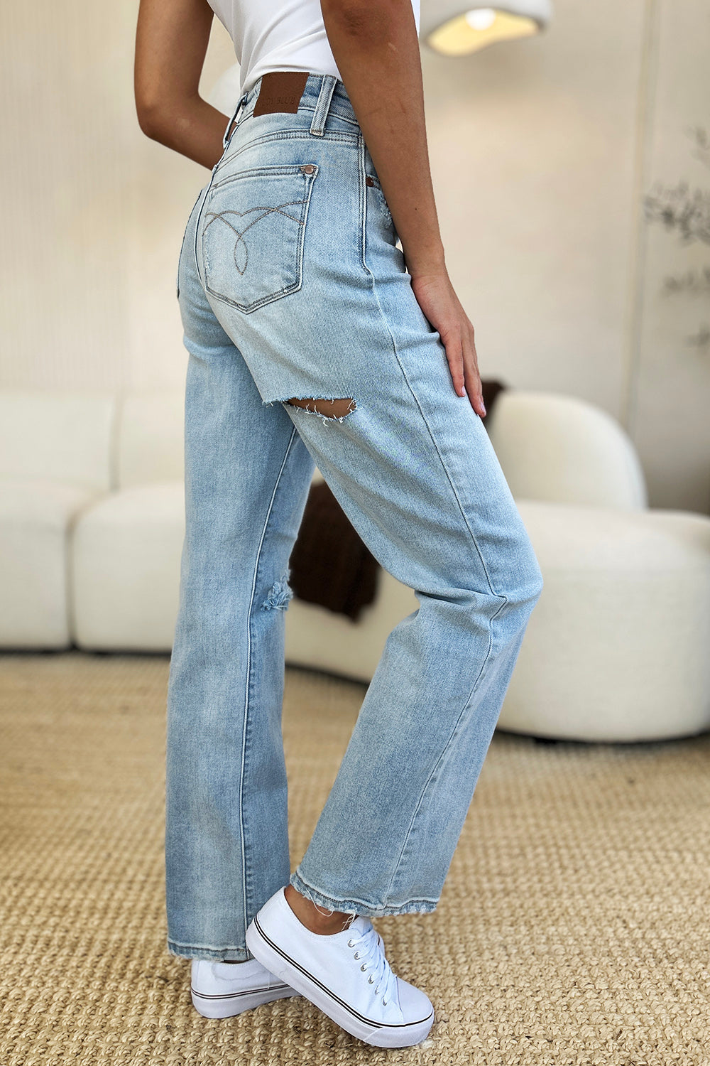 Warehouse|Judy Blue High Waist Distressed Straight Jeans