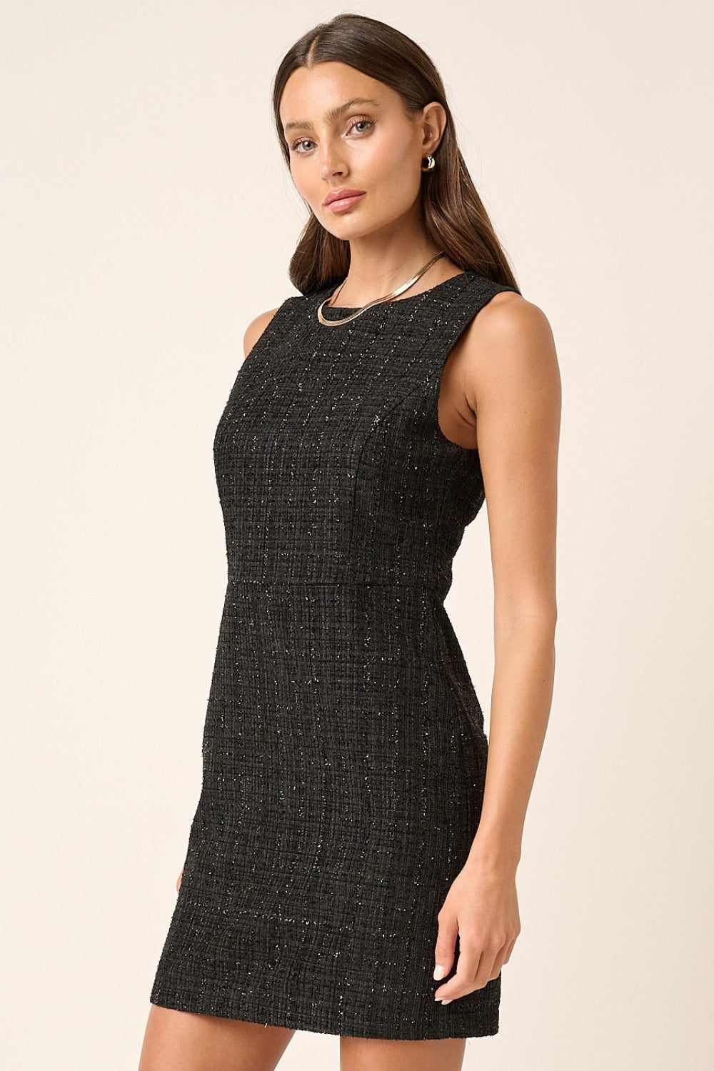 Warehouse|Mindful Tweed Sleeveless Mini Dress In Black