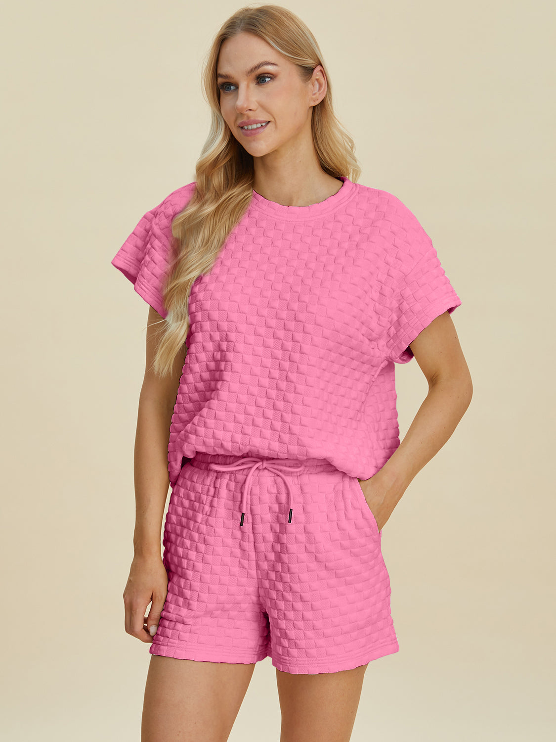 Texture T-Shirt and Shorts Set In Multiple Colors