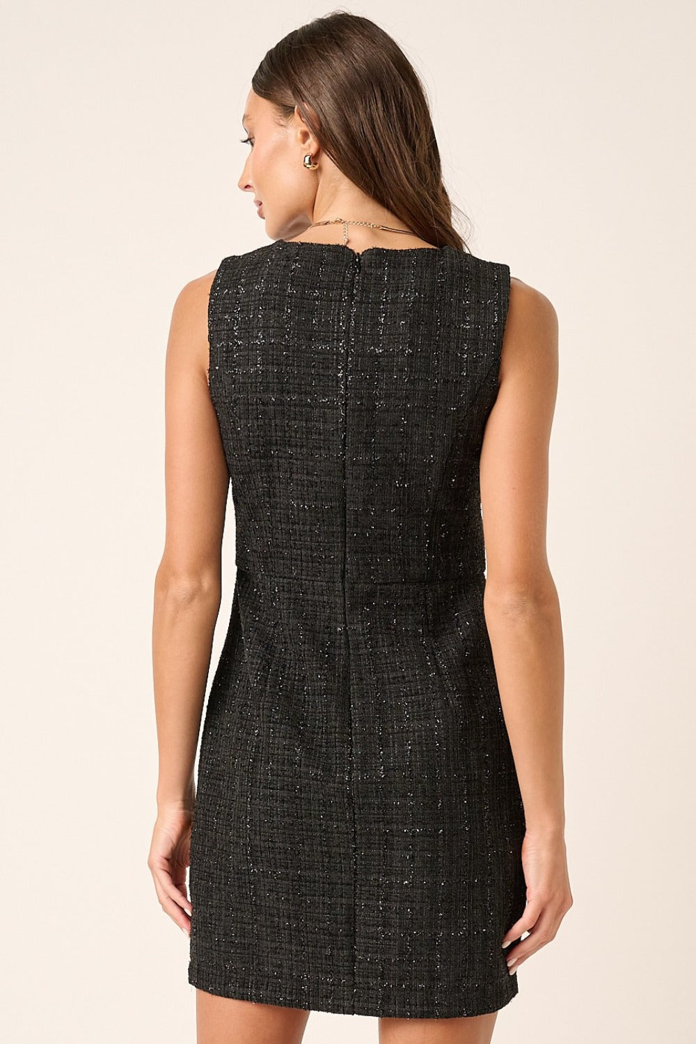 Mindful Tweed Sleeveless Mini Dress In Black