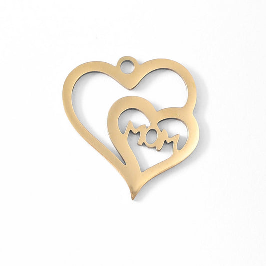 18K Gold PVD Stainless Steel Double Heart Mom Charm