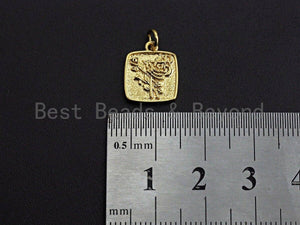 Gold Rose Flower Square Embossment Charm Pendant