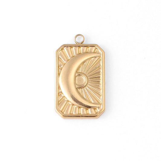 18K Gold PVD Stainless Steel Sunburst Moon Charm