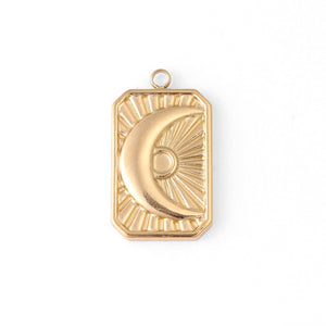 18K Gold PVD Stainless Steel Sunburst Moon Charm